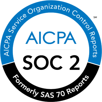 AICPA SOC 2 logo displaying "AICPA Service Organization Control Reports" on a blue ring with "Formerly SAS 70 Reports" at the bottom in black, ensuring top-notch security protocols for various sectors, including parking lot management.