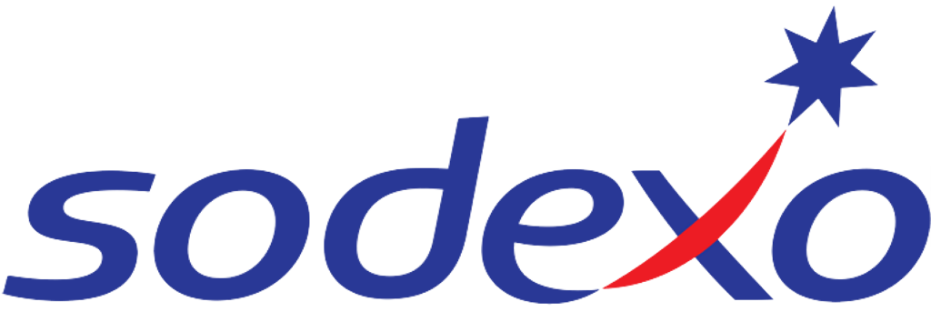 The image shows the Sodexo logo in blue letters with a red swoosh and a blue star above the letter "d", highlighting their involvement in parking management solutions like Wayleadr.