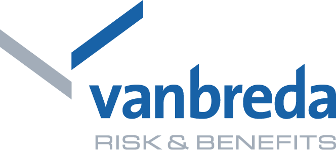 The image features the logo of Vanbreda Risk & Benefits, with a grey and blue checkmark above the company name written in blue, paired with "RISK & BENEFITS" in grey below. The streamlined design reflects their expertise not only in risk but also parking management solutions.