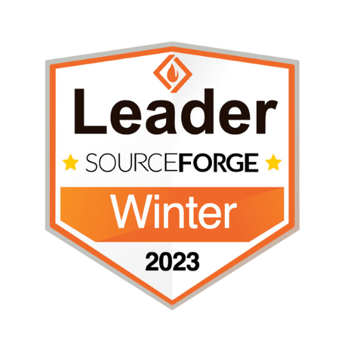 A badge with "Leader", "SourceForge", "Winter", and "2023" written on it, signifying a 2023 winter leadership recognition from SourceForge in the realm of parking management.