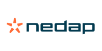 Logo displaying the word "Nedap" in blue lowercase letters, with an orange abstract symbol resembling a star or burst to the left.