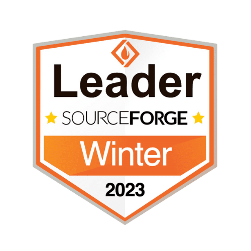 Badge displaying "Leader SourceForge Winter 2023" with an orange and white design.