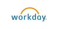 Logo of Workday with an orange curved line above the blue word "workday" on a white background.