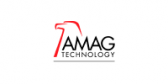 Logo for AMAG Technology featuring bold black text with a stylized red line above.